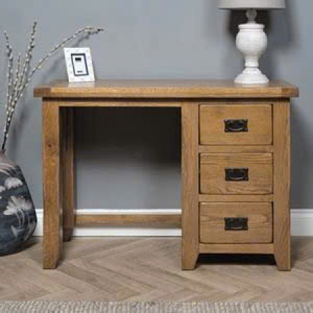 Rustic : Bàn Gỗ Sồi Làm Việc / Trang Điểm 3 Ngăn Kéo - 45cm